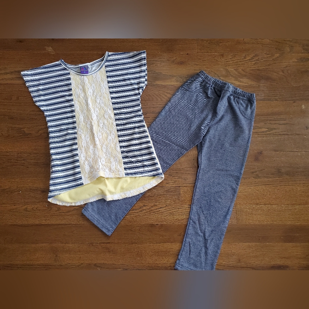 OK! Girls 6 Blue/Yellow Top/Legging Outfit
